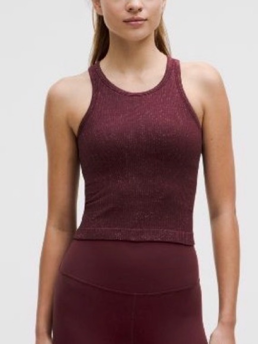 Lululemon Women’s Ebb to Street Cropped Racerback Tank Top - burgundy & sparkle